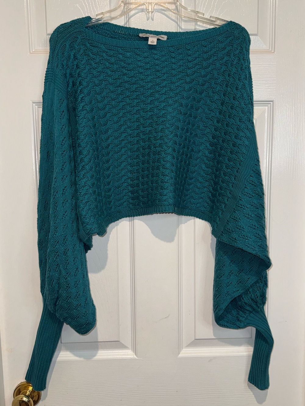 Autumn Cashmere Teal Cable-Knit Cropped Sweater. Size M
